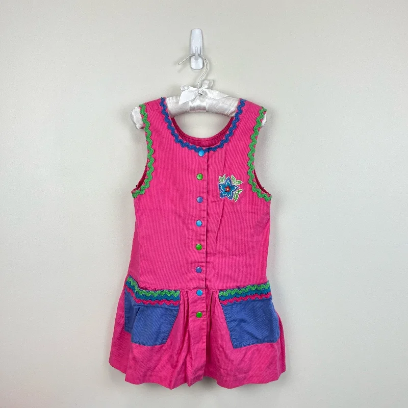 Vintage Gymboree Pink Flower Jumper Dress Large 4T 5T Tunics Fashionable trendy