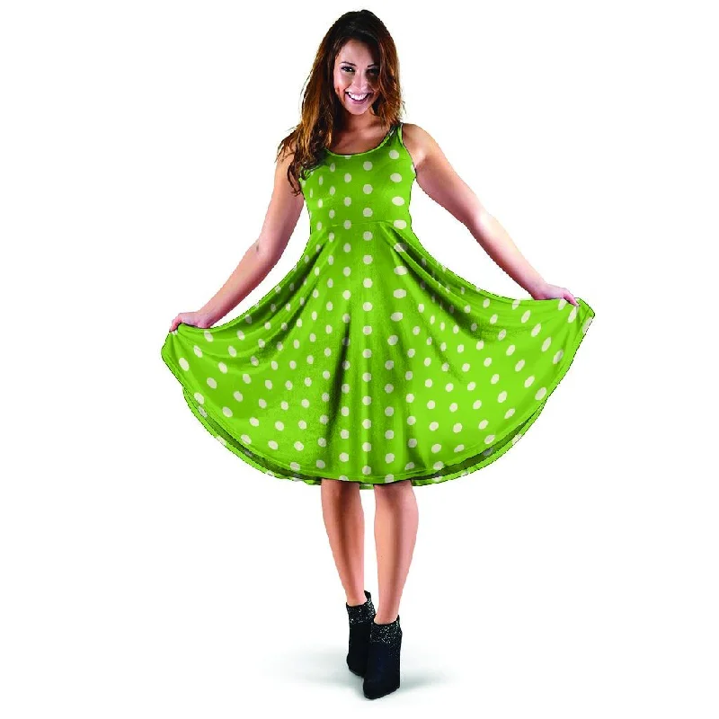 Green And White Polka Dot Dress Tunics New arrival