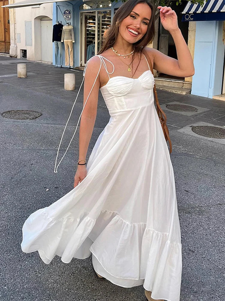 White Sleeveless Backless Long Dress Tunics Essential wardrobe