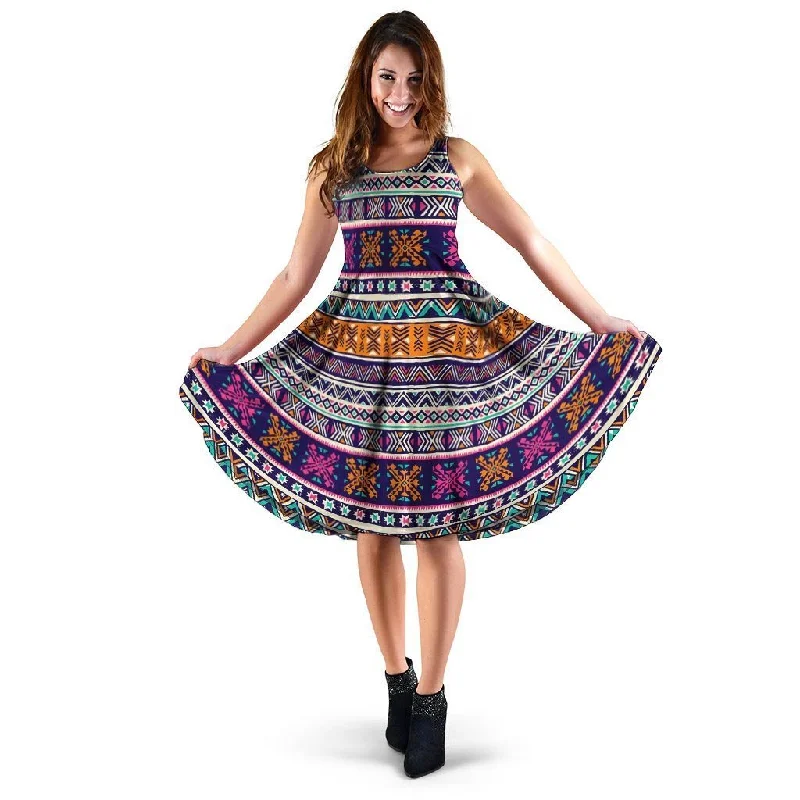 Multicolor Native Aztec Geometric Hipster Dress Tunics Solid Classic