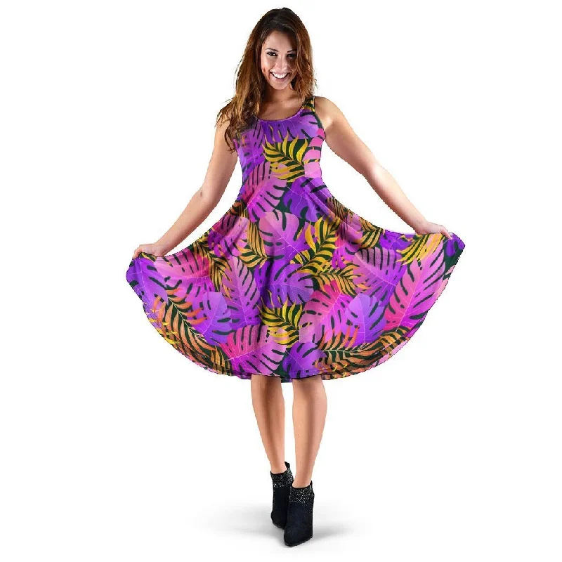 Neon Palm Leaf Edm Print Dress Tunics Versatile stylish