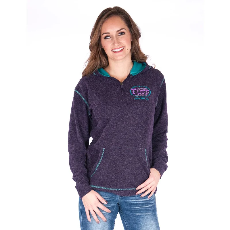 Cowgirl Tuff Cabin Cozy Purple & Teal Womens Hoodie Hoodie with Applique Textured Unique