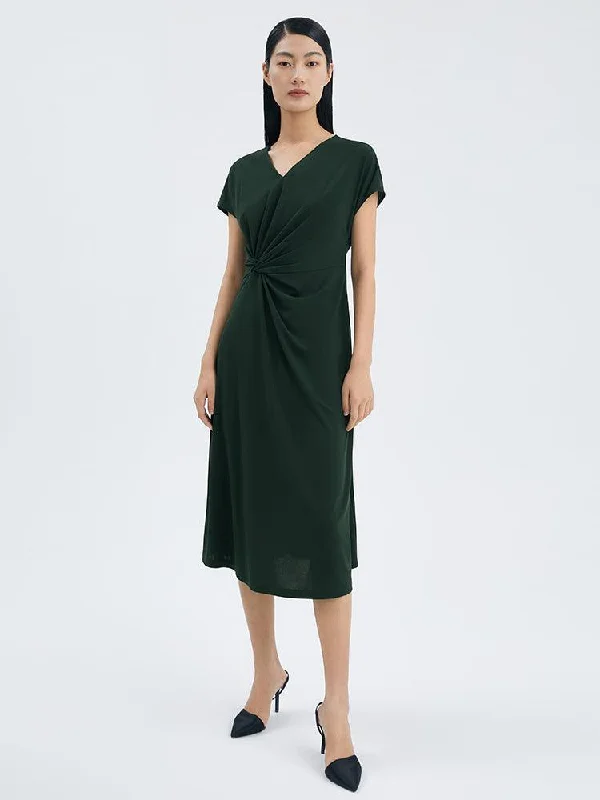 Asymmetrical Pleated Gathered Waist Dress Tunics Brand named