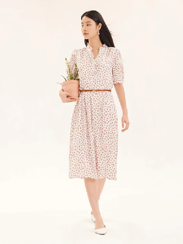 Ruffle Collar Printed Gathered Waist Dress Tunics Review highly