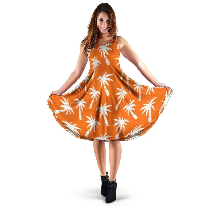 Orange Hawaiian Palm Tree Print Dress Tunics Bridal satin