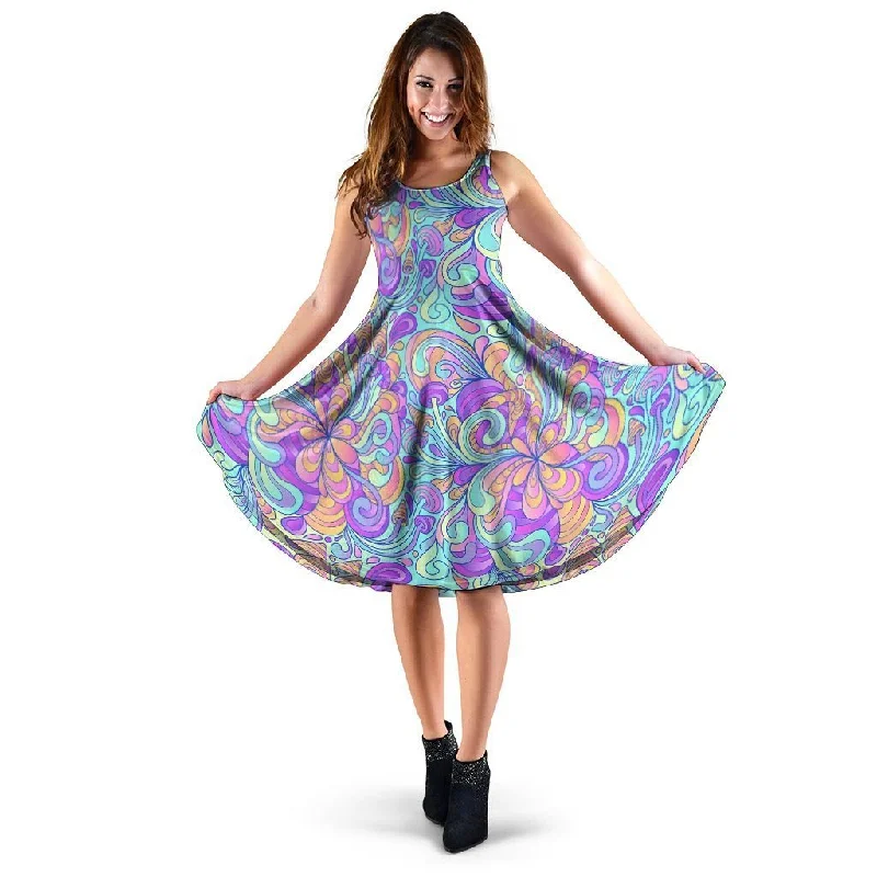Holographic Floral Psychedelic Dress Tunics stripes playful