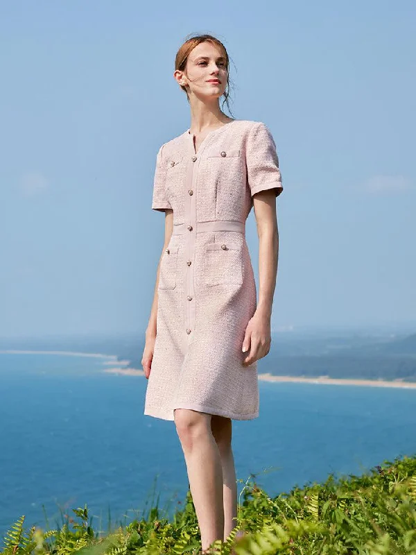 Light Pink Waist-Skimming Dress Casual Short Summer
