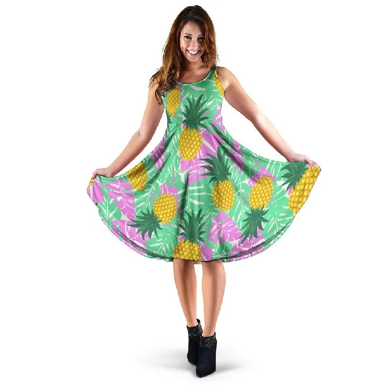 Pineapple Print Dress Crew Neckline Casual