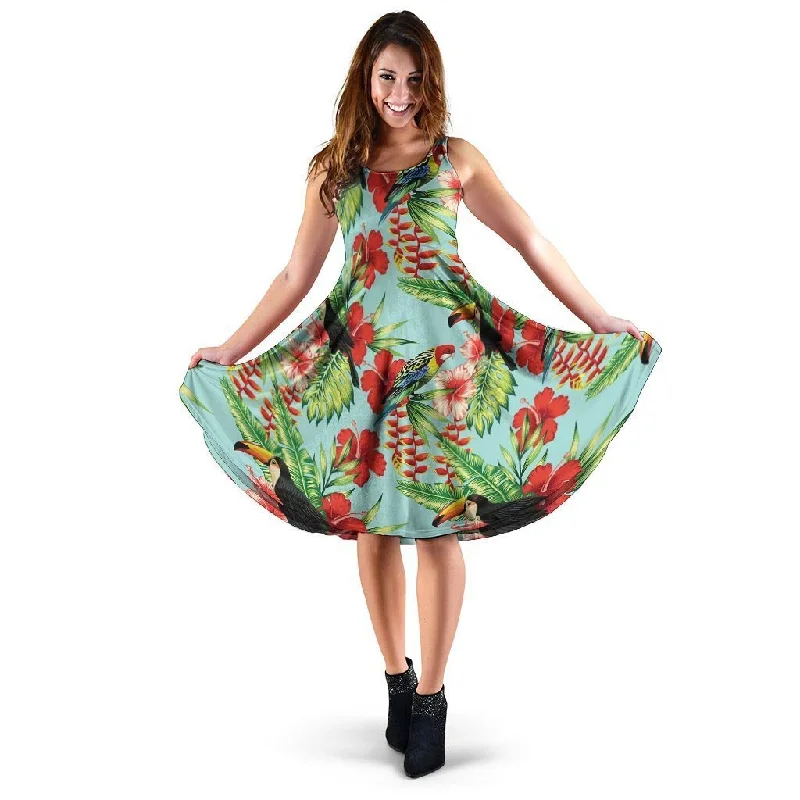 Hawaiian Bird Floral Print Dress Tunics Chic elegant