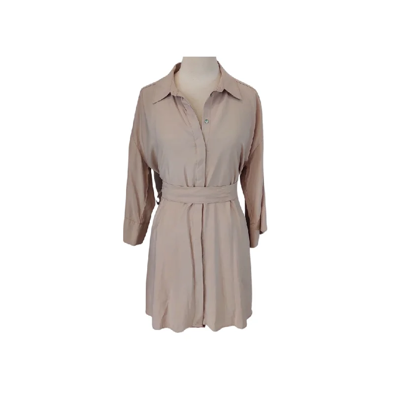 ZARA Beige Belted Knee-Length Dress | Gently Used | Tunics Stylish elegant