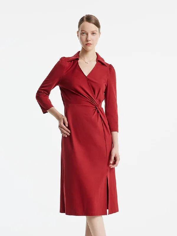 Red V-Neck Ruched Dress Tunics Favorite customer