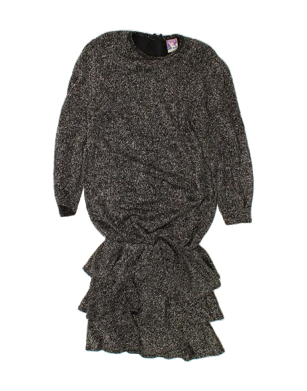 YESSICA Womens 3/4 Sleeve Drop Waist Dress EU 38 Medium Grey Flecked Maxi Flowy Bohemian
