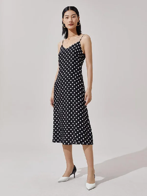 Silk Polka Dots Slip Dress Maxi Flowy Bohemian