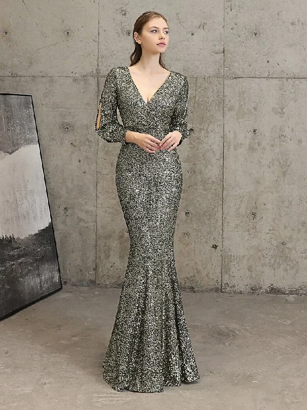 BerriesJam - Sexy V Neck Mermaid Long Formal Evening Dress sweetheart Neckline Romantic