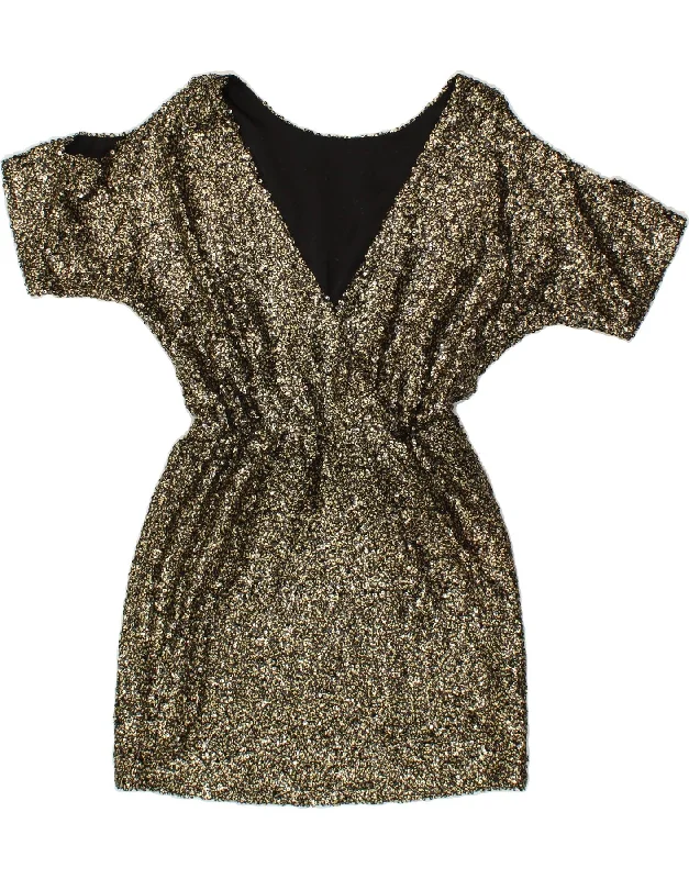 WAREHOUSE Womens Drop Waist Dress UK 12 Medium Gold Polyester Tunics Plaid country