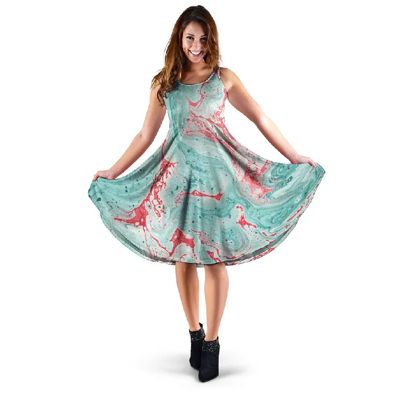 Mixed Red and Turquoise Marble Dress Tunics Party sparkling
