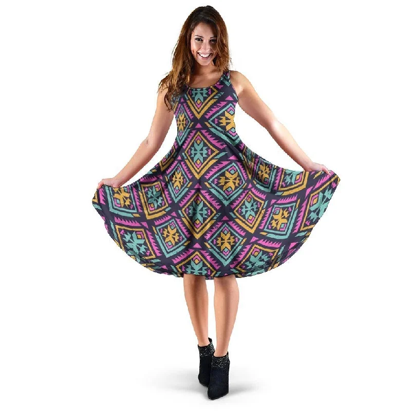 Neon Multicolor Ethic Aztec Grunge Print Dress Tunics Trendy modern