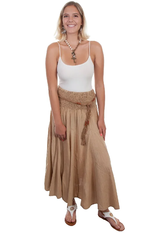 Scully Womens Vertical Full Panels Khaki 100% Cotton Skirt leather skirt modern
