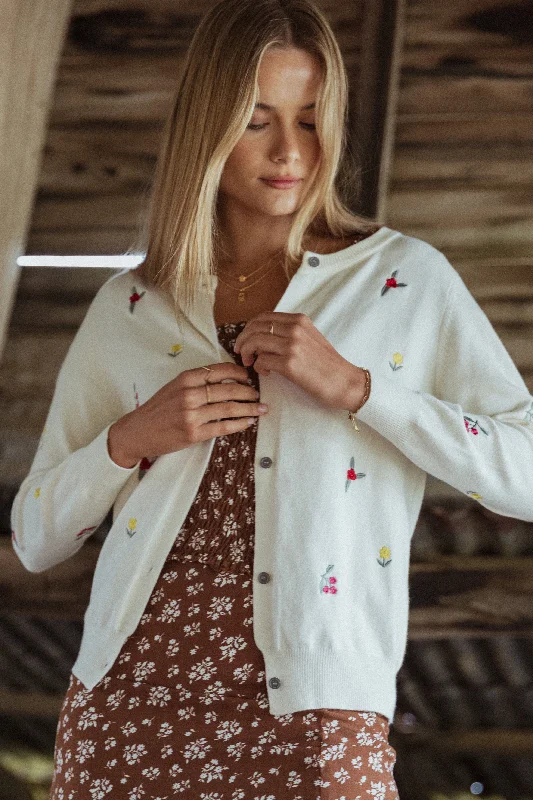 Millen Flower Embroidery Cardigan - Cream Layered Multi-layer Single Layer