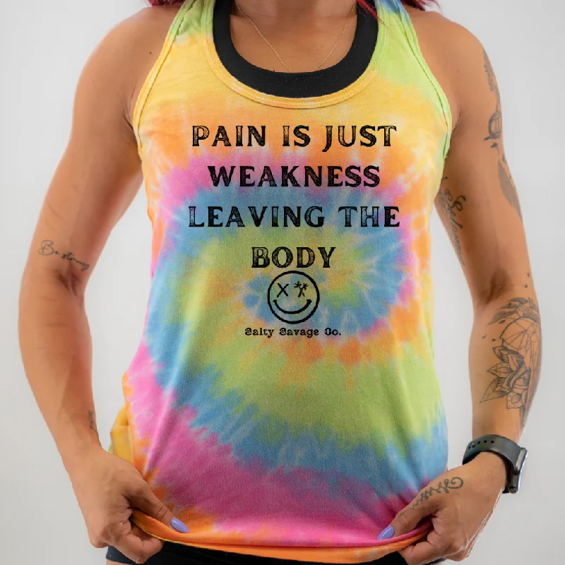 Ladies “Pain Expels Weakness” Racerback Tank | Tie Dye spandex blend tank
