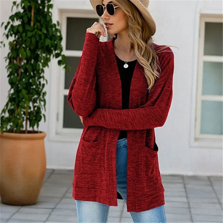 Women Casual Long Sleeve Pocket Knitted Cardigan Coat Cardigan Knitwear Sweater
