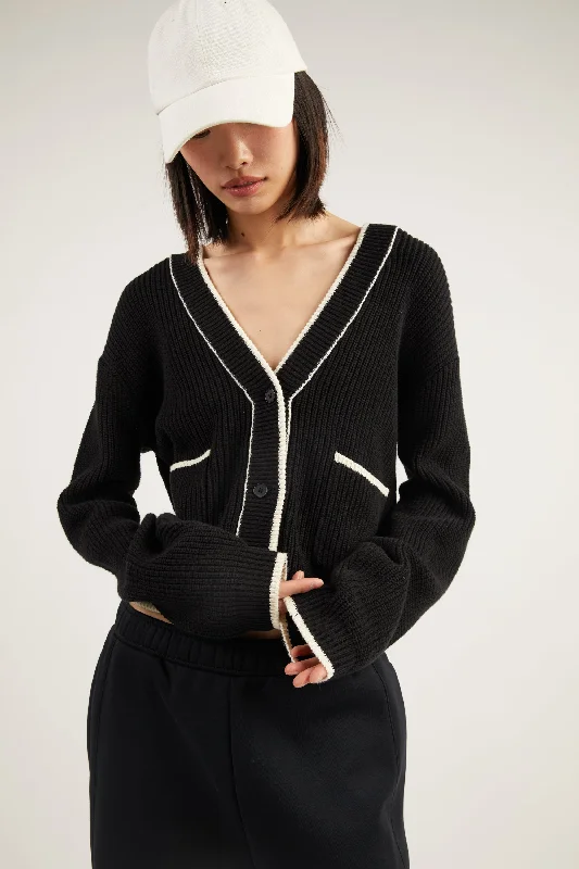 CONTRAST TRIM VARSITY CARDIGAN Iron Safe Non-Iron Wrinkle Free