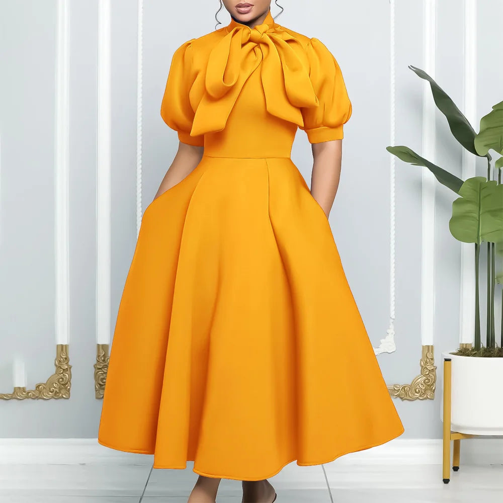 Cinessd Elegant Party Dresses for Woman 2024 Luxury Bow Collar Short Sleeve High Waisted A Line Pleated Ankle Length Birthday Party Robe Tunics Business professional Cinessd Elegant Party Dresses for Woman 2024 Luxury Bow Collar Short Sleeve High Waisted A Line Pleated Ankle Length Birthday Party Robe Tunics Business professional