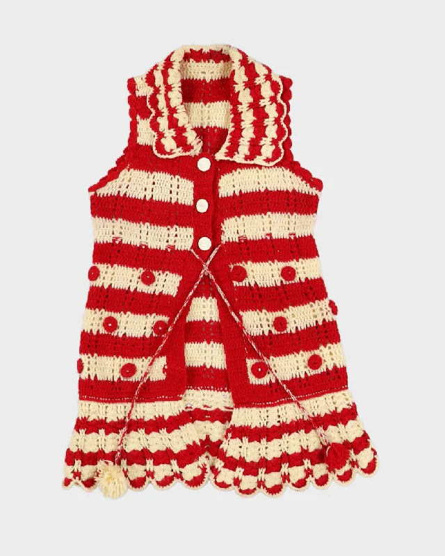 Vintage 1970s Red Crocheted Sleeveless Cardigan - XS Faux Fur Fabric Real Fur Fabric Shearling Fabric Vintage 1970s Red Crocheted Sleeveless Cardigan - XS Faux Fur Fabric Real Fur Fabric Shearling Fabric