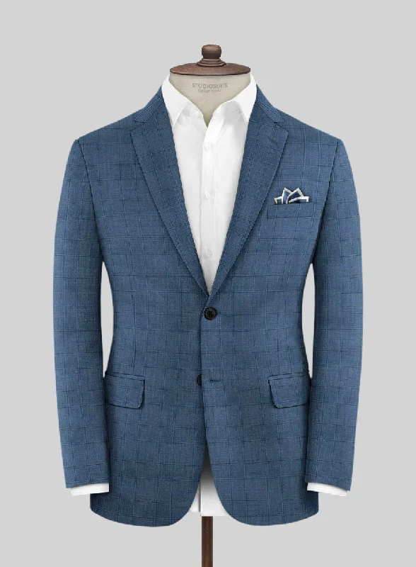 Scabal Londoner Glen Blue Wool Jacket Cotton Fabric Linen Fabric Terry Fabric