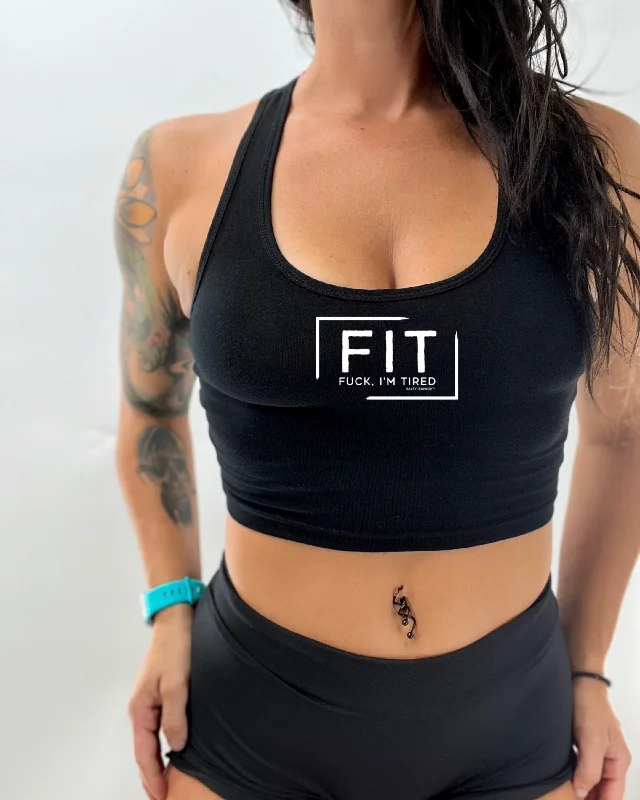 Ladies "FIT Fuck, I’m Tired" Racerback Crop Tank | Micro long tank top