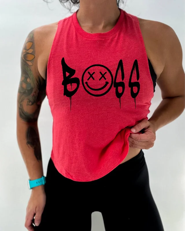 Salty Savage Ladies "BOSS" Flowy Racerback Crop Tank vintage tank top