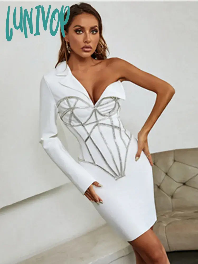 Lunivop Winter Sexy Long Sleeve Single Beading Sparkly White Mini Women Bodycon Bandage Dress Elegant Evening Party Dress Vestido Turtleneck Neckline Stylish Lunivop Winter Sexy Long Sleeve Single Beading Sparkly White Mini Women Bodycon Bandage Dress Elegant Evening Party Dress Vestido Turtleneck Neckline Stylish