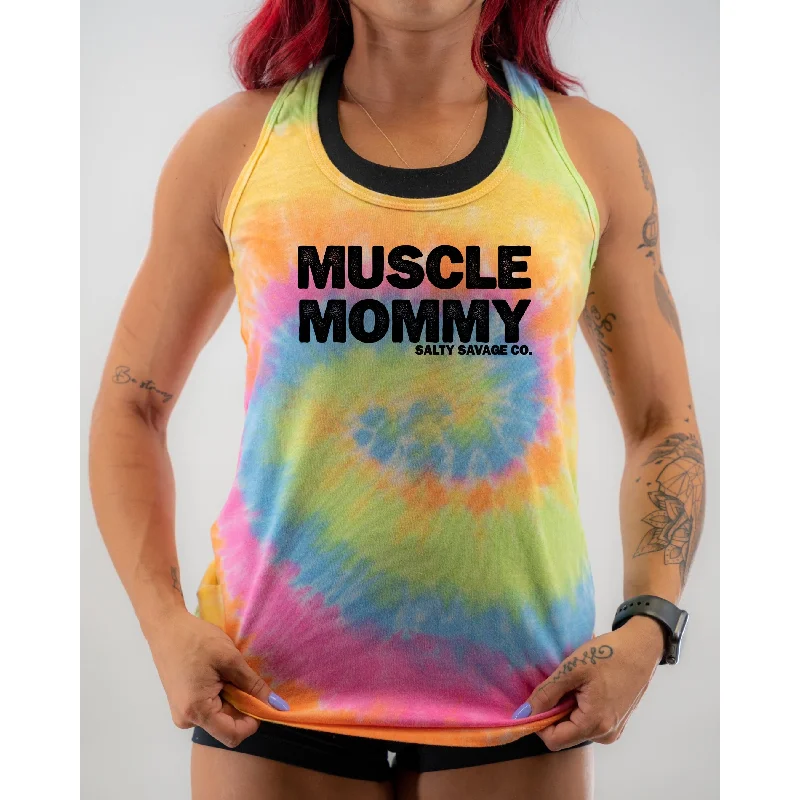 Ladies “MUSCLE MOMMY” Racerback Tank | Tie Dye flexible tank top