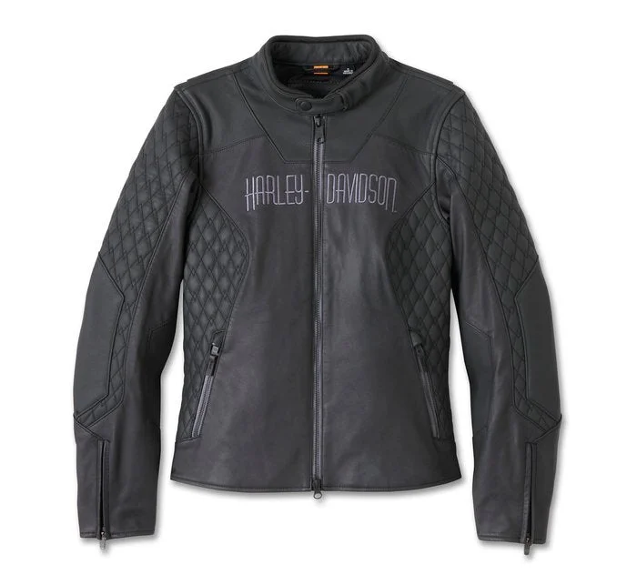 Harley-Davidson Women's Willie G Skull Graphic Leather Riding Jacket Quilted Jacket Puffer Jacket Insulated Jacket