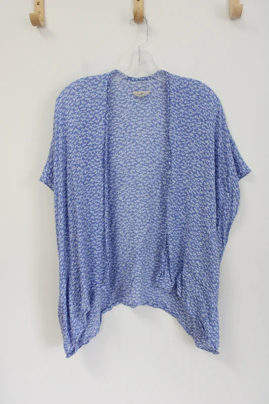 LOFT Blue White Patterned Lightweight Cardigan | XS/S Fleece Cardigan Nylon Polyester