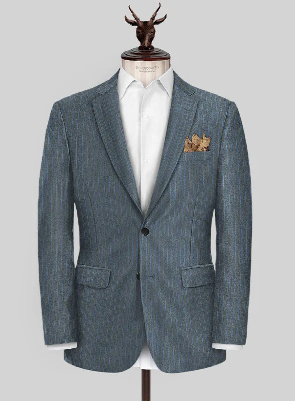 Scabal Londoner Prutna Stripe Gray Wool Jacket Snapped Jacket Toggled Jacket Drawstring Jacket