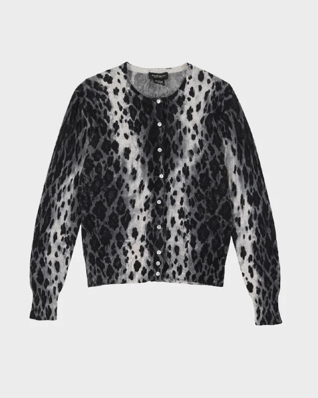 Grey Animal Print Cashmere Cardigan - XS Satin Fabric Silk Fabric Chiffon Fabric