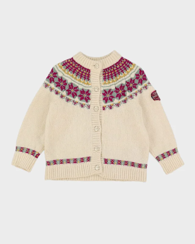 Chanel Cream Patterned Knitted Cardigan - S Fleece Cardigan Nylon Polyester