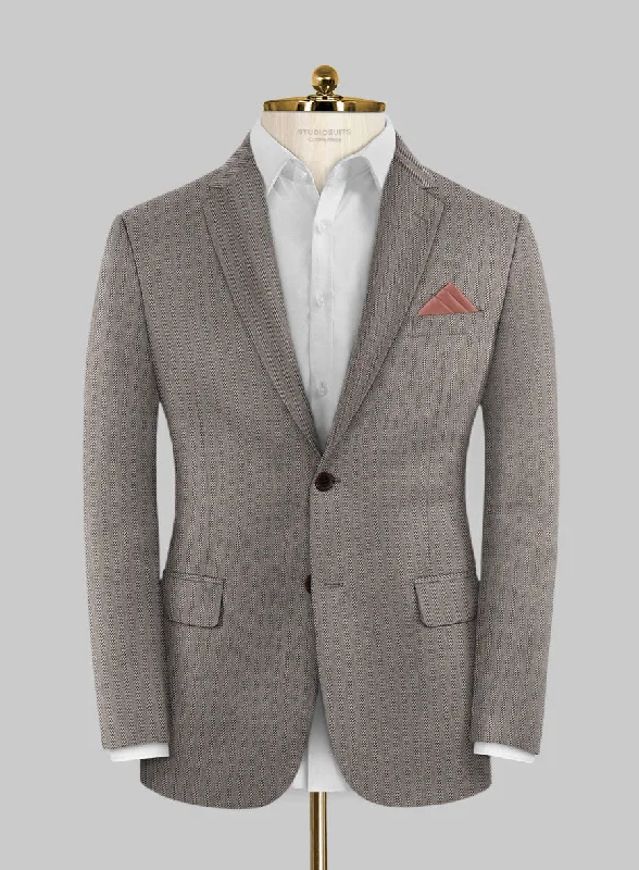 Scabal Tornado Herringbone Brown Wool Jacket Cotton Jacket Linen Jacket Terry Jacket