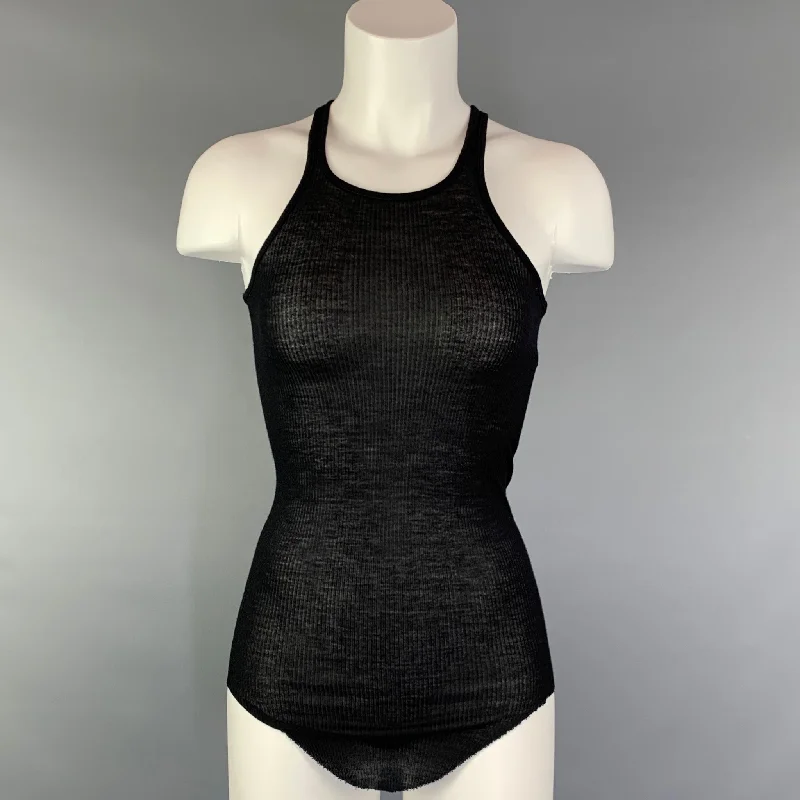 RICK OWENS ANTHEM S/S 11 Size 6 Black Viscose / Silk Curved Hem Tank Top loose fit tank