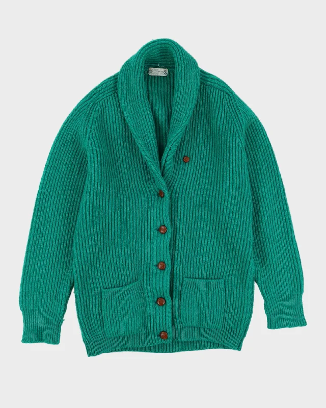Green Chunky Knitted Wool Cardigan - M Lace Blend Ribbed Blend Corduroy Blend