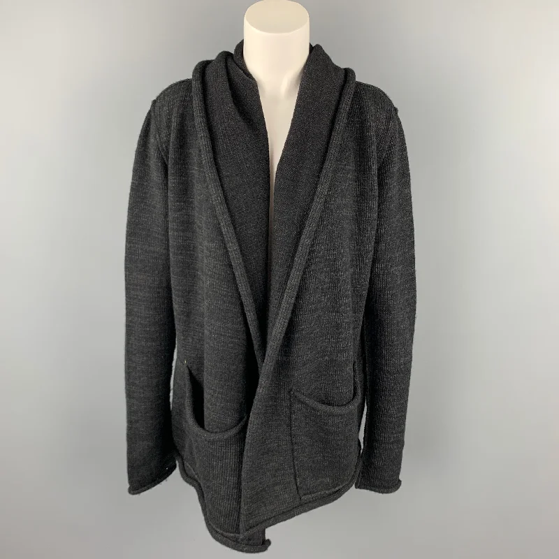 LARS ANDERSSON Size 8 Charcoal Knitted Hooded Open Front Cardigan Hooded Cardigan Collared Cardigan Shawl Collar LARS ANDERSSON Size 8 Charcoal Knitted Hooded Open Front Cardigan Hooded Cardigan Collared Cardigan Shawl Collar