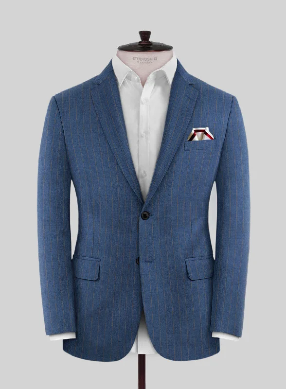 Scabal Cosmopolitan Stripe Flat Blue Wool Jacket Corduroy Jacket Velvet Jacket Brocade Jacket
