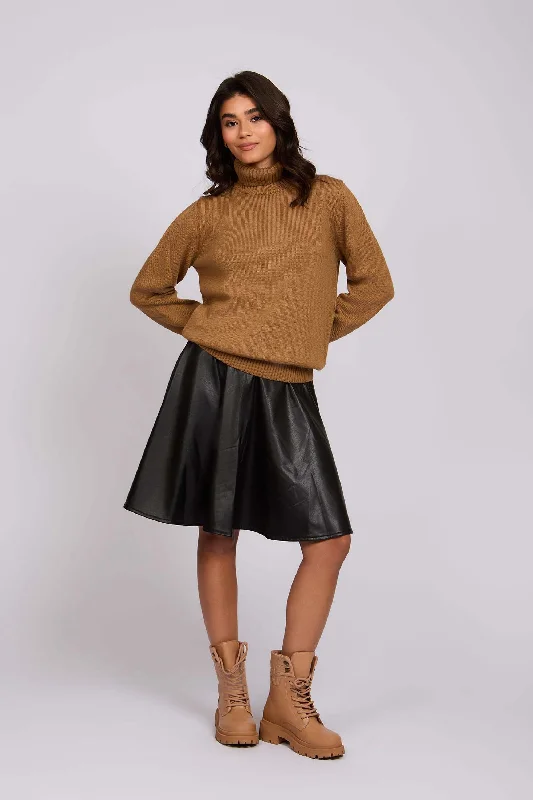 Women Skirt Circle Leather Black linen skirt natural