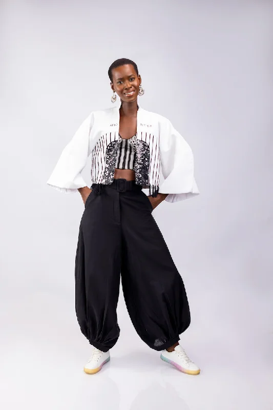 ATTO TETTEH Bambi Black Balloon Pants Trendy High-Waist Trousers