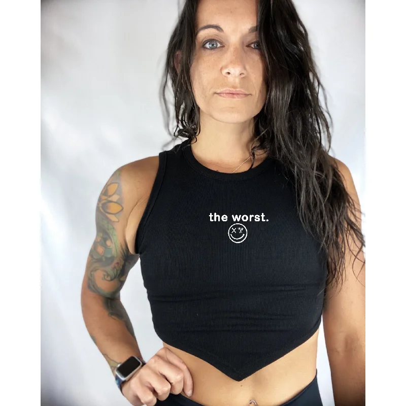 Salty Savage Ladies “the worst” Bandana Cut Crop Tank | Micro trendy tank top