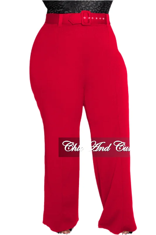 Final Sale Plus Size High-Waist Wide Leg Pants in Red Elegant Trouser Pants
