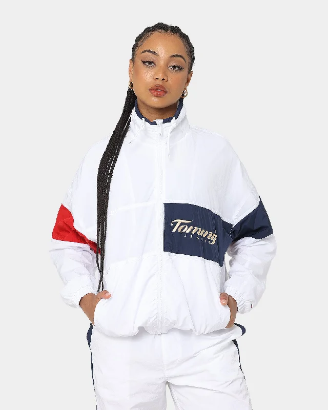 Tommy Jeans Women's TJW Archive Statement Jacket White/Multi-Coloured Front Pockets Side Pockets Patch Pockets