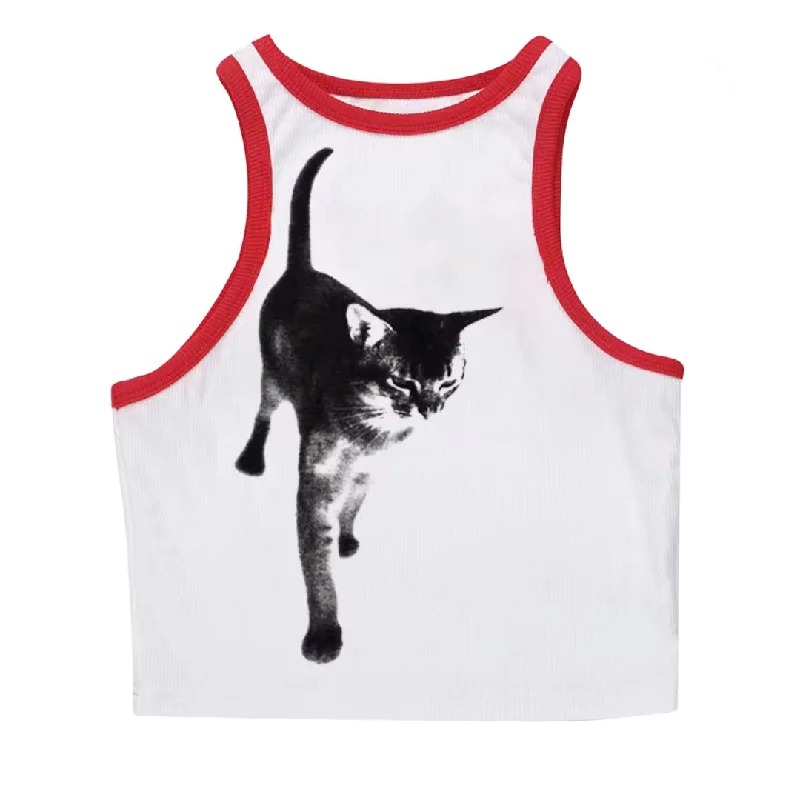 Catwalk- the Black and White Kitty Print Tank Top sage tank top