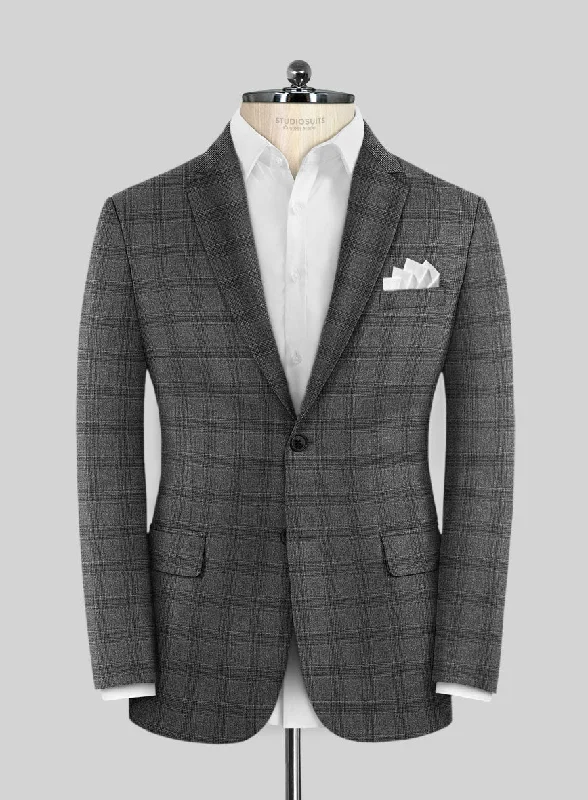 Scabal Sapphire Glen Gray Wool Jacket Embroidered Jacket Appliqued Jacket Beaded Jacket